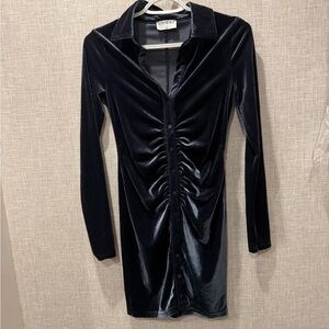 Blue Velvet Button-Down Dress